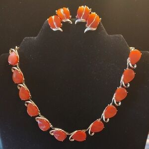 Thermoset Burnt Orange Necklace & Clip Earring Set